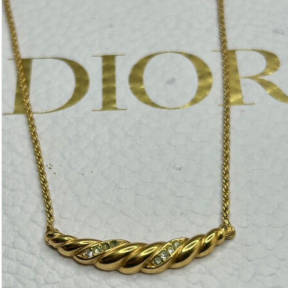 CHRISTIAN DIOR Vintage Gold Rhinestone Detail Necklace - Picture 1 of 9
